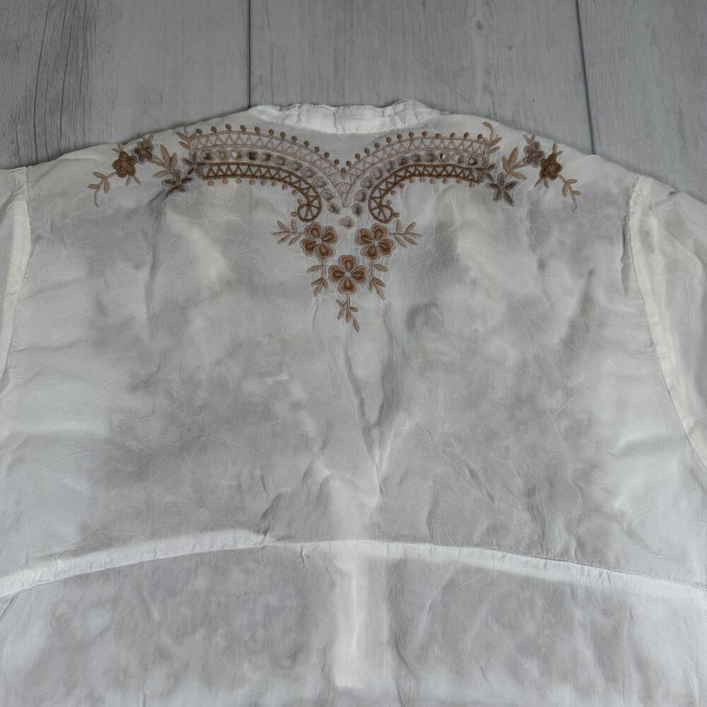 Johnny Was Tunic Blouse Womens Large White Lace Embroidered Sheer Boho Top - Picture 9 of 16